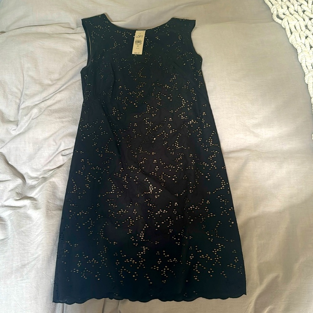 Beautiful petite black Loft eyelet dress.